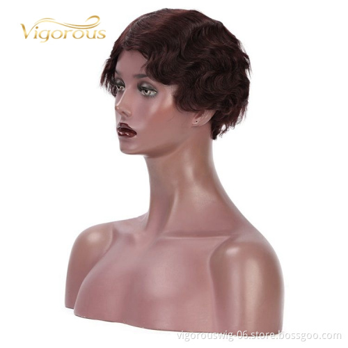 Vigorous Finger Wave Pixie Cut Good Quality Short Wave Bob For Woman Brazilian Brown Real Short Human Hair Wigs